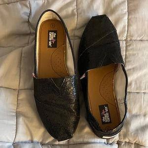 Like Toms style Womens black Glitter Canvas Slip On